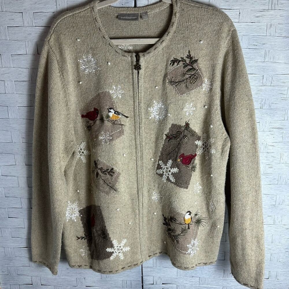 Vintage Croft & Barrow Womens Cardigan Embroidered Sweater birds Christmas - Picture 2 of 11